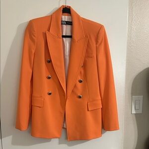 Zara Women's Double-Breasted Orange Blazer
